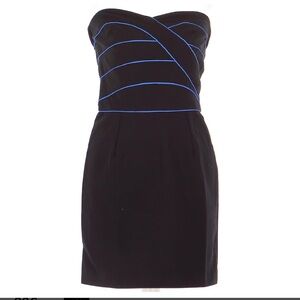 57. Sandro blue piping strapless mini cocktail dress